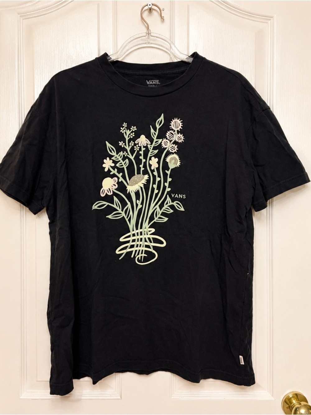 Vans Black Short-Sleeve Tee with Pale Green Floral Graphic
